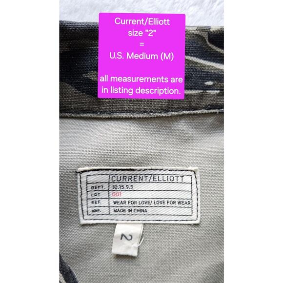 CURRENT/ELLIOTT "Free to Love" chic camo cotton-linen pocket goop jacket $298 M - Picture 11 of 16